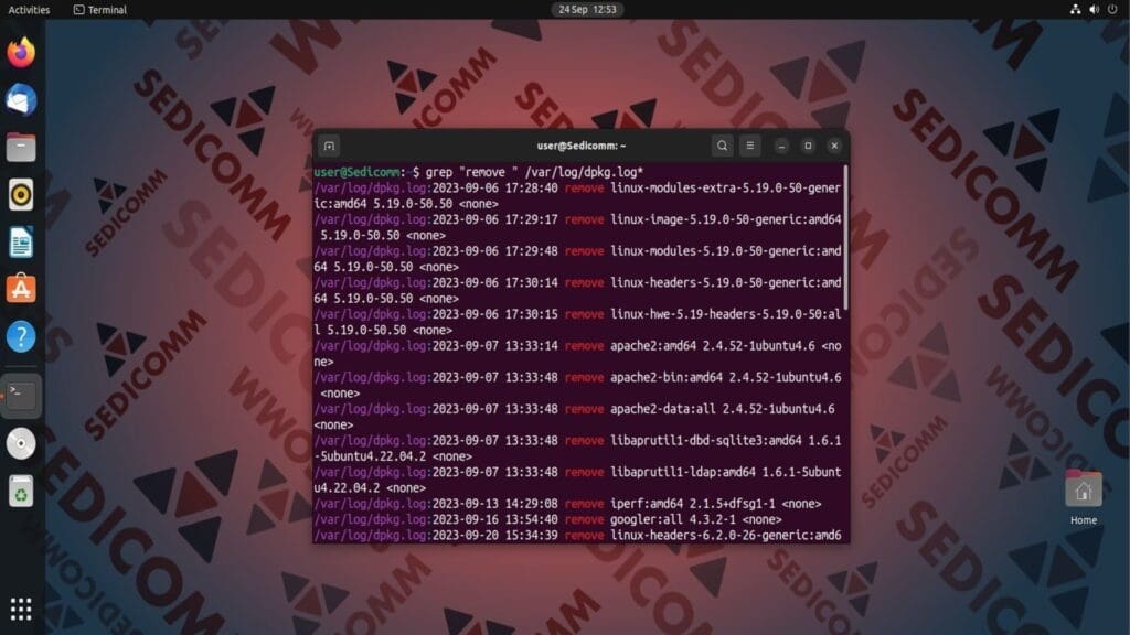 grep remove dpkg history log