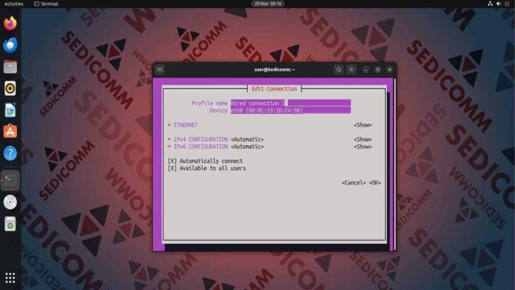 nmtui conn settings