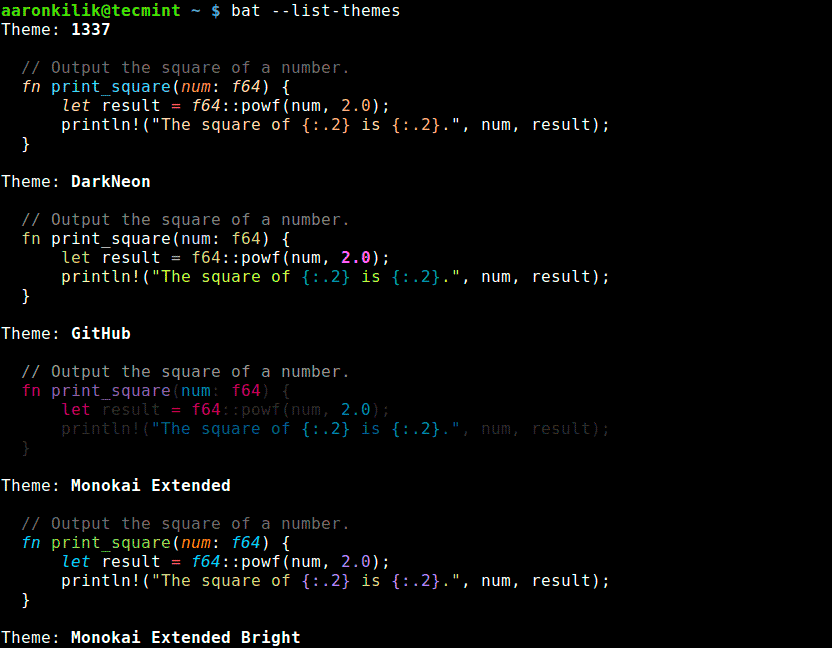 List-Themes-for-Syntax-Highlighting - Bat — клон команды cat с подсветкой синтаксиса и интеграцией Git