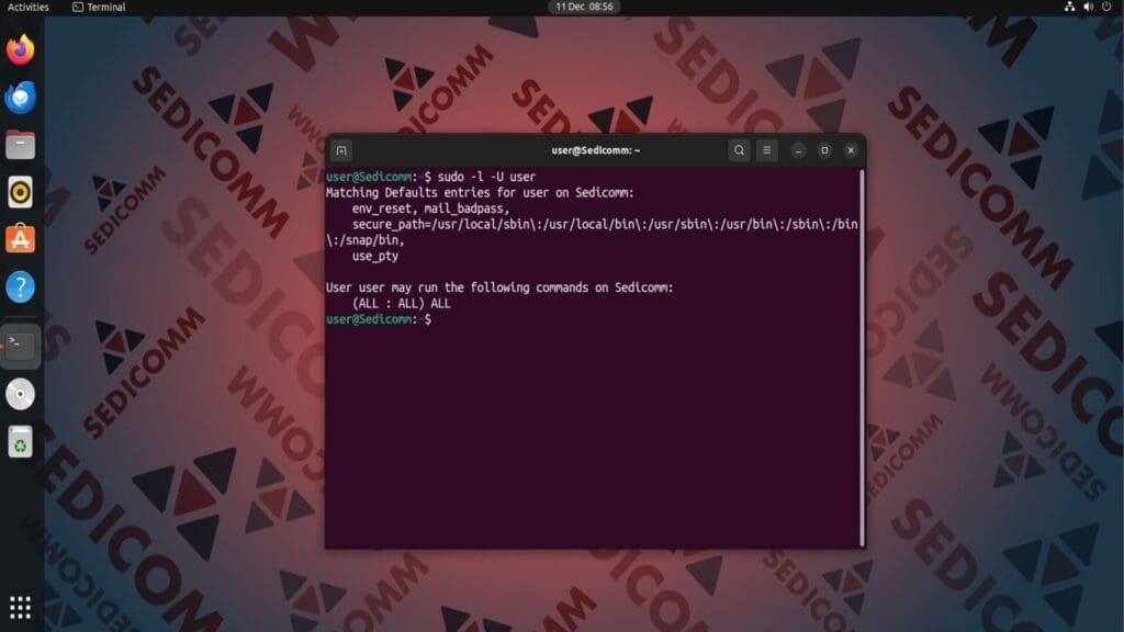 sudo l u user