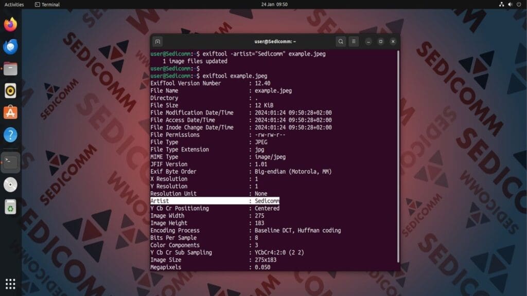 exitfool change image certain metadata