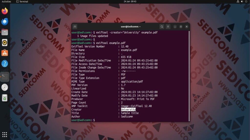 exitfool change pdf certain metadata