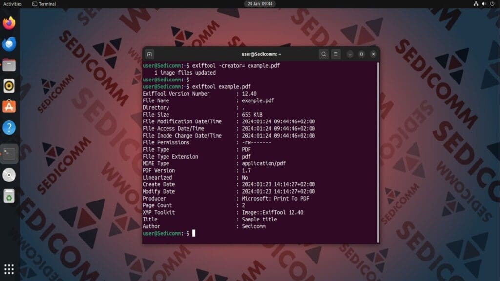 exitfool clear pdf certain metadata