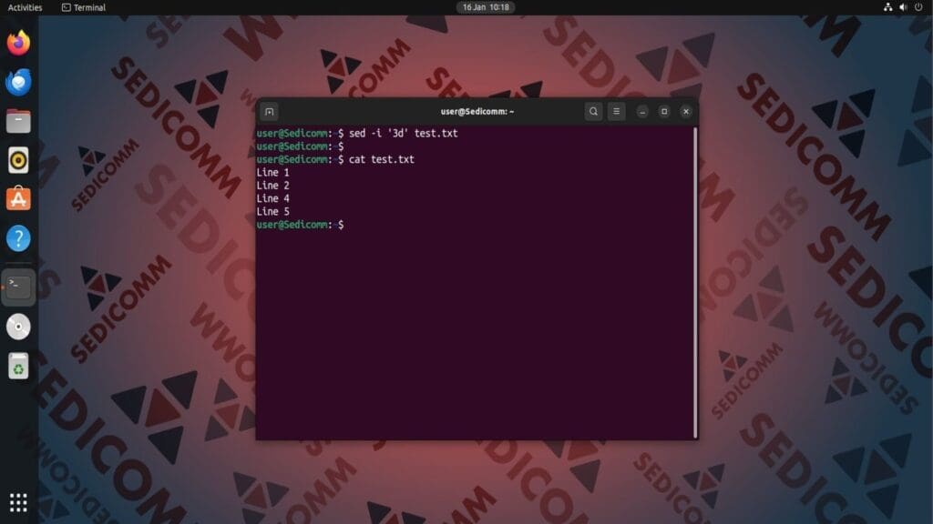 sed delete line from file