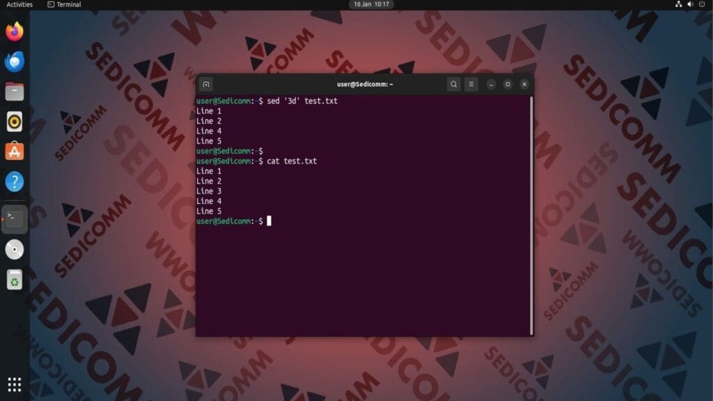 sed delete line from output