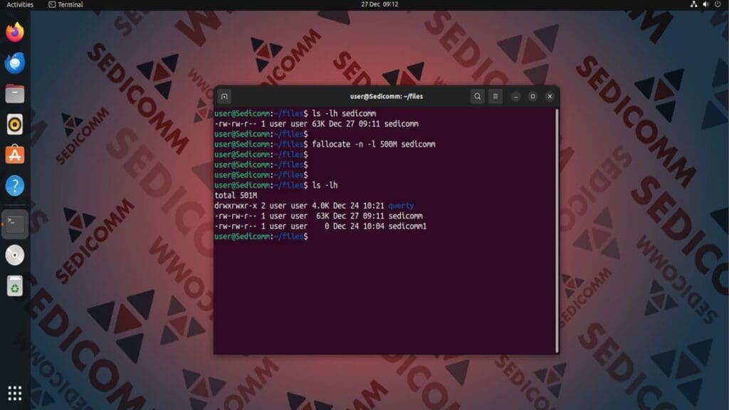 fallocate Space and Keep File Size
