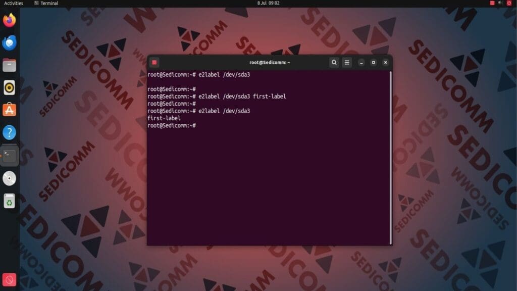 e2label change label