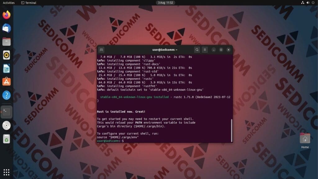 finish install rust