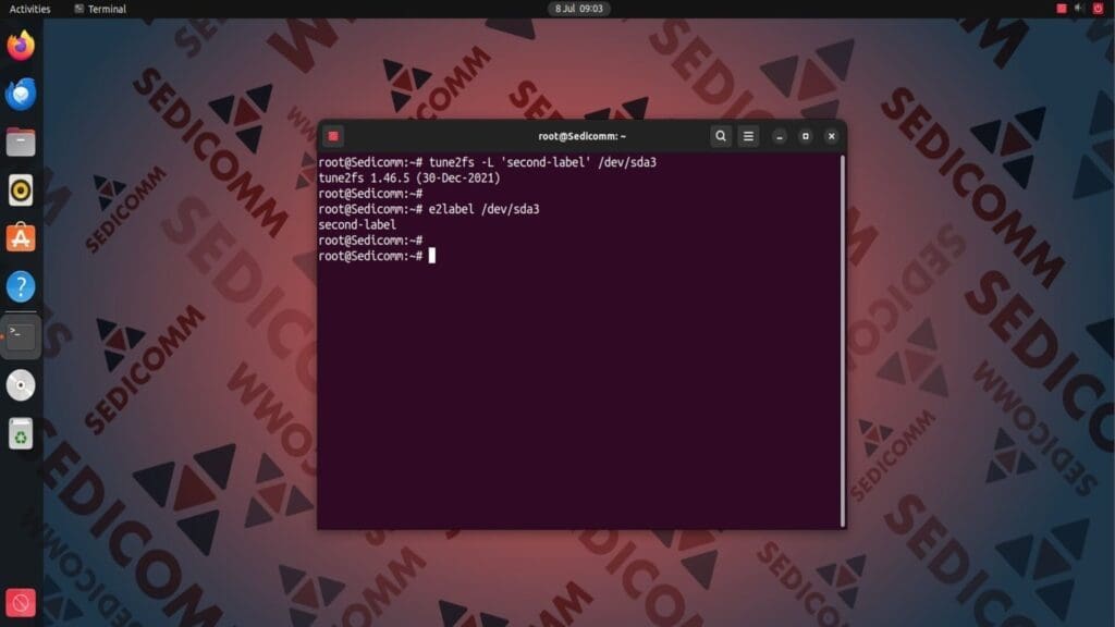 tune2fs change label