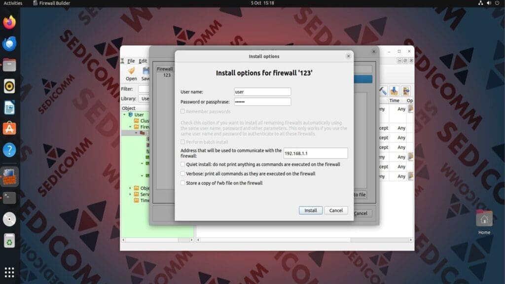 compile firewall install options