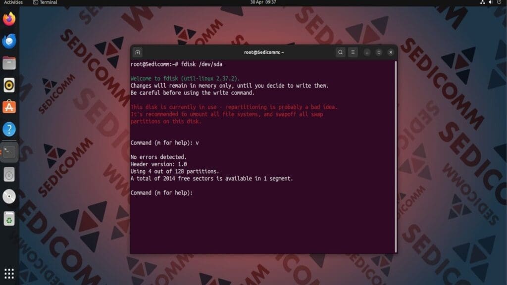 verify partition table