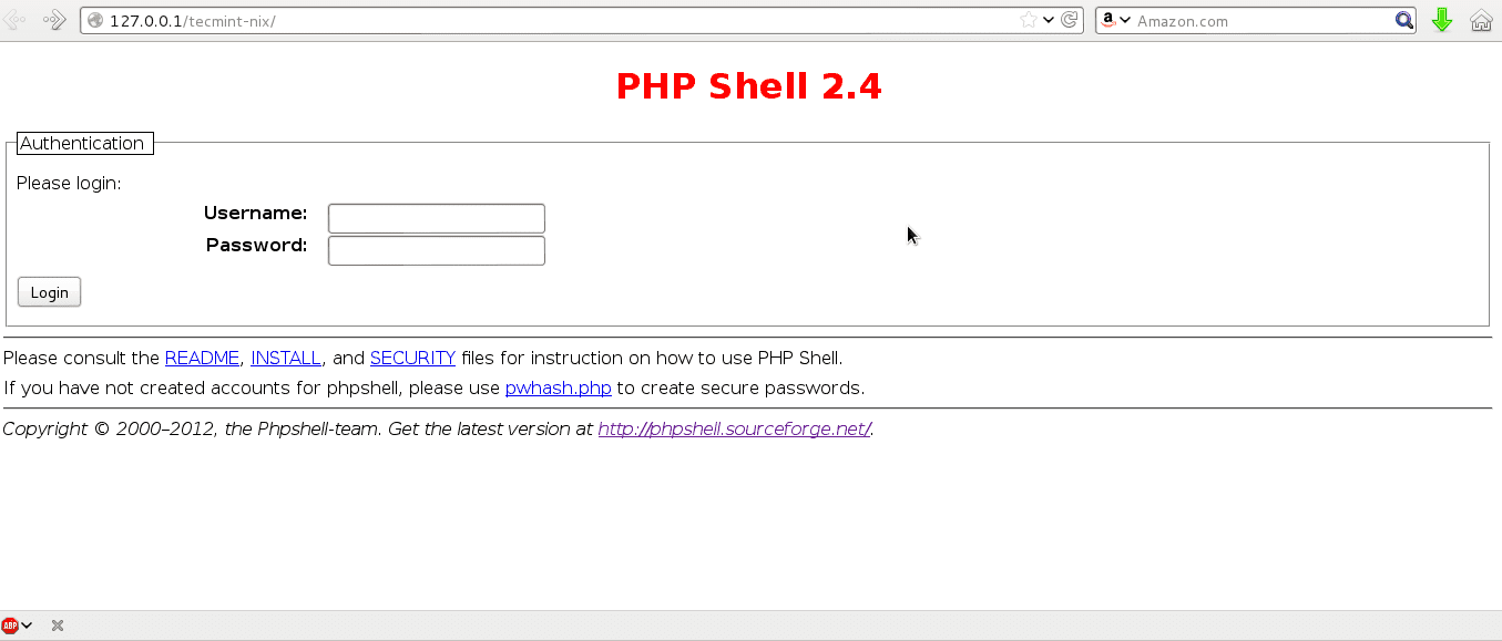 PHP-Shell-Login-Screen