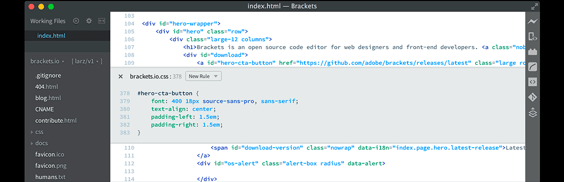Brackets-Text-Editor - 21 лучший текстовый редактор с открытым исходным кодом (GUI + CLI) в 2020 году