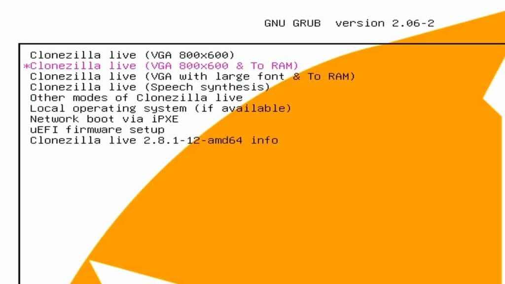 CloneZilla Live (VGA 800x600 & to RAM)