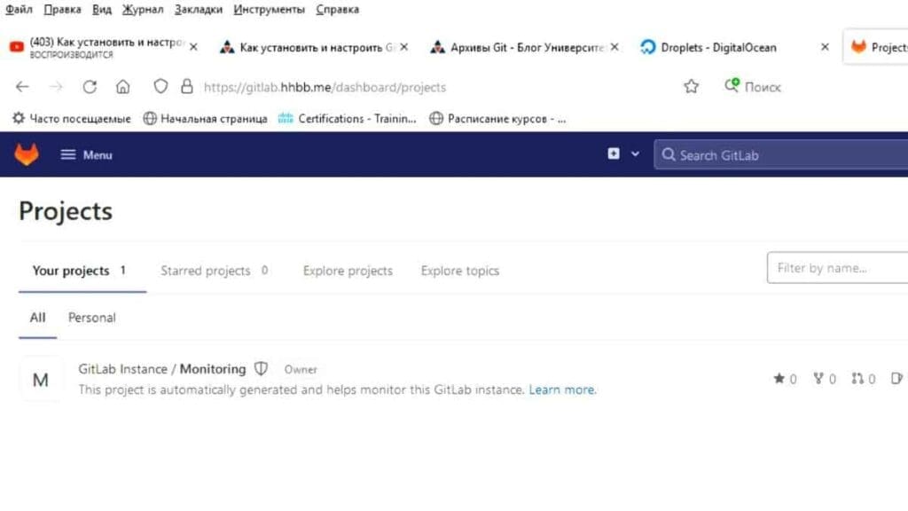 Нажимаем кнопку New project (Новый проект) в GitLab