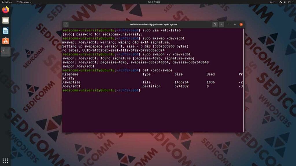 Проверяем наличие нового раздела подкачки в системе Linux в файле /proc/swaps