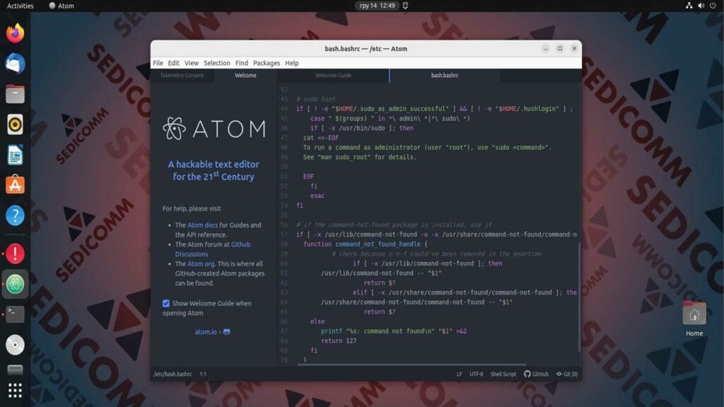 Открытый редактор atom