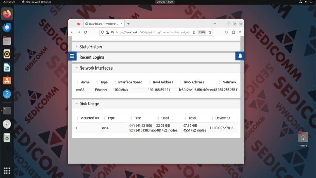 network interface disk usage