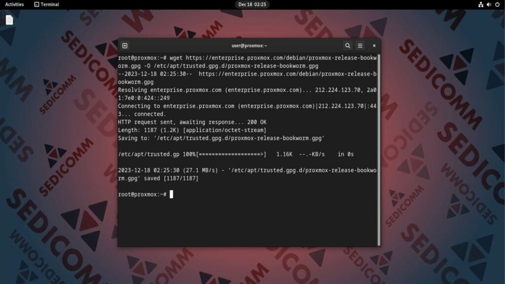download and add the Proxmox VE repository key