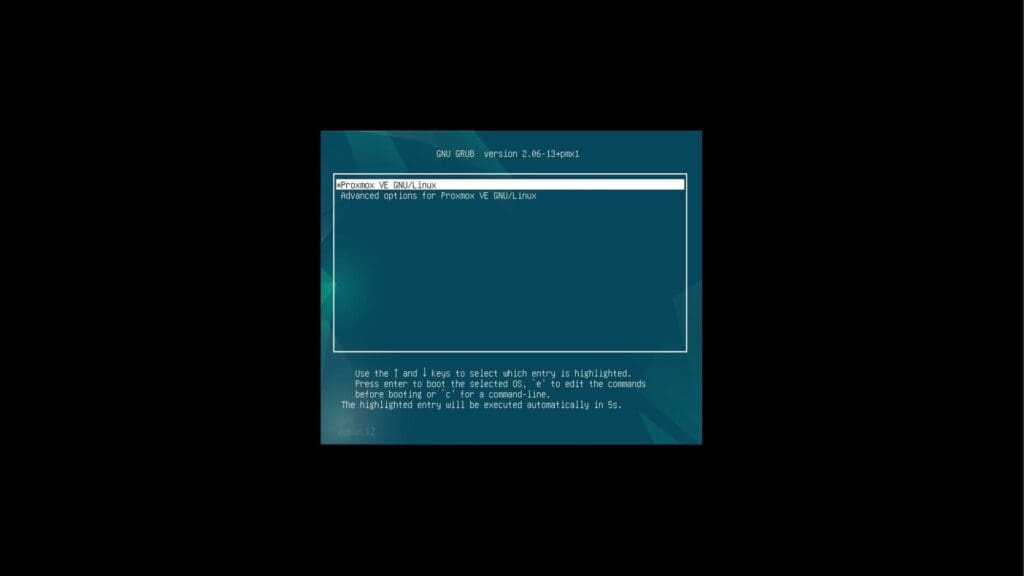 GRUB screen Proxmox VE entry