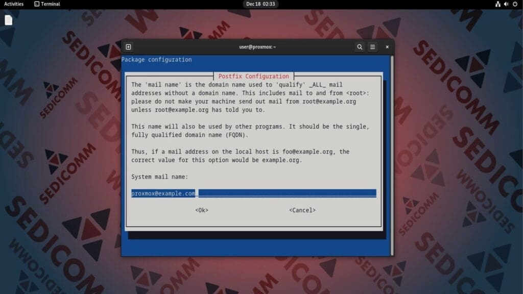 postfix proxmox email