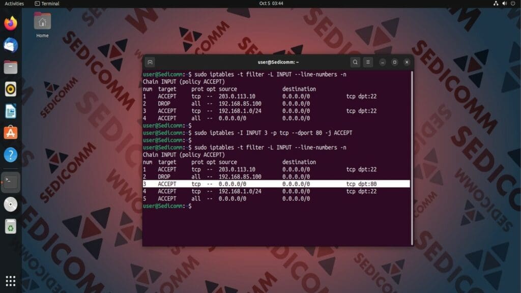 Add Rule in the Middle of the Chain