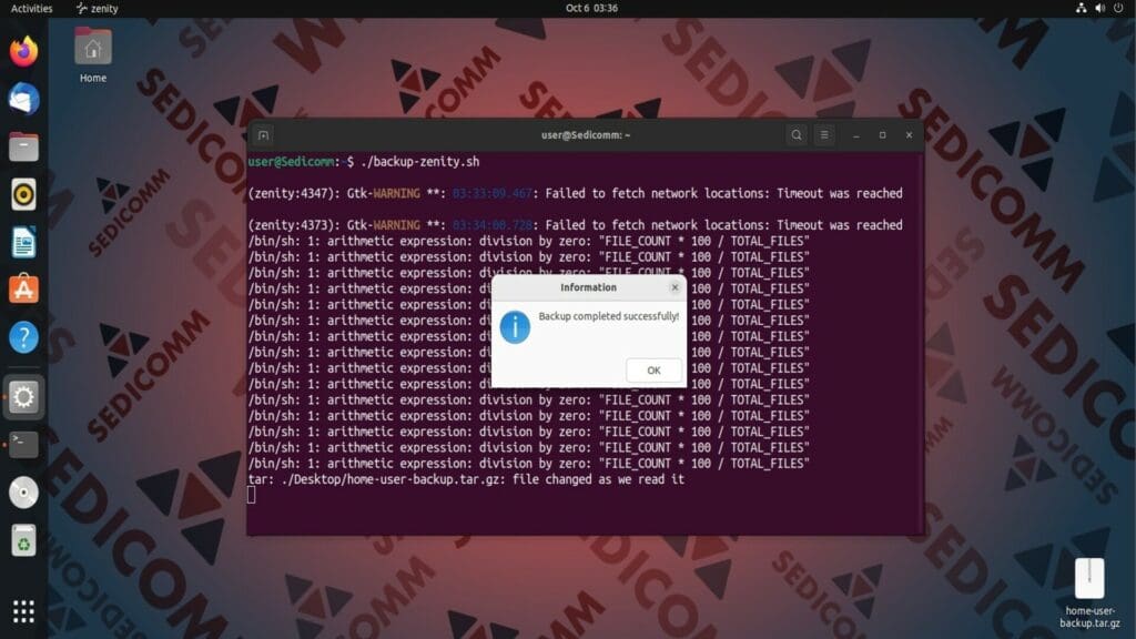 backup zenity script backup completed