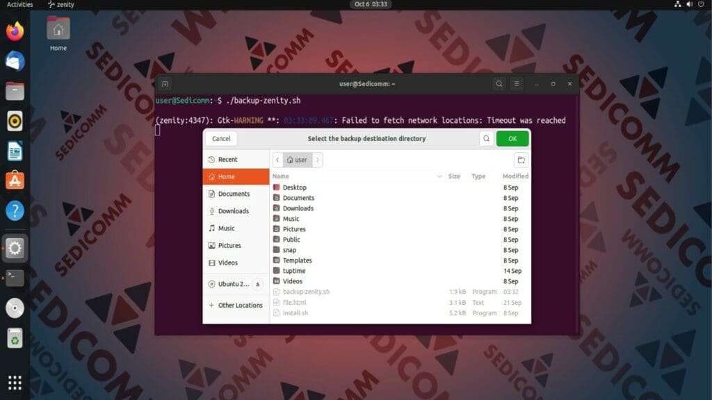 backup zenity script choose backup dirs