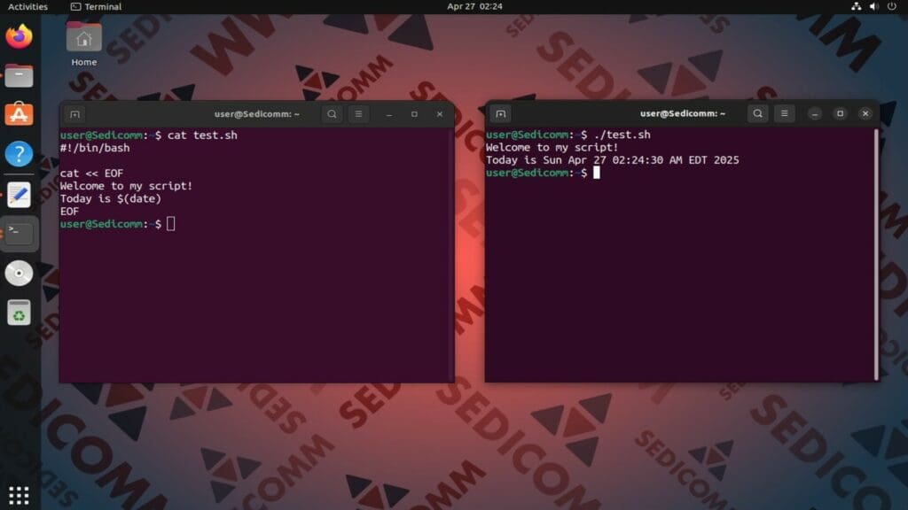 Heredoc inside a bash script