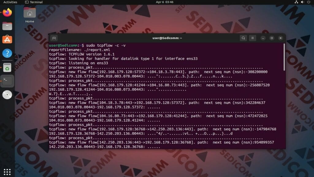 tcpflow verbose mode
