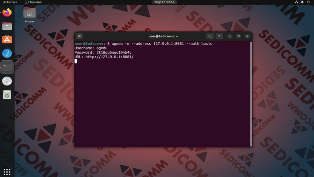 agedu specific port and auth