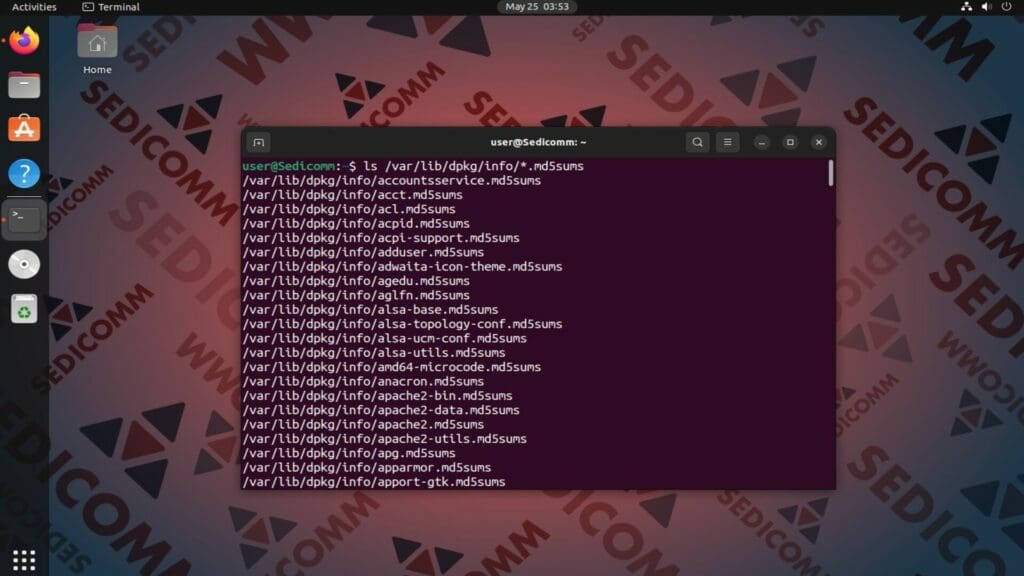 list files wirh md5sums