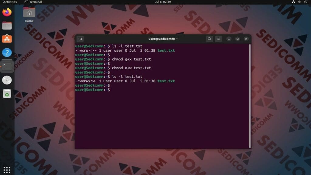 chmod group other new permissions