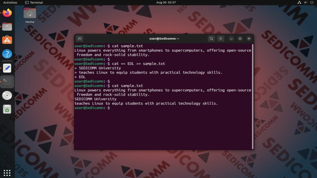 append multiple lines using cat
